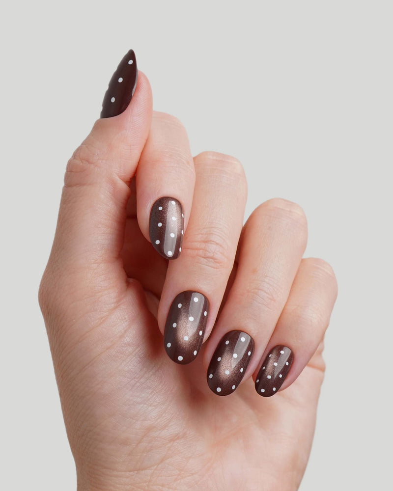 Brown Polka Dots Medium Round Soft Gel Press Ons