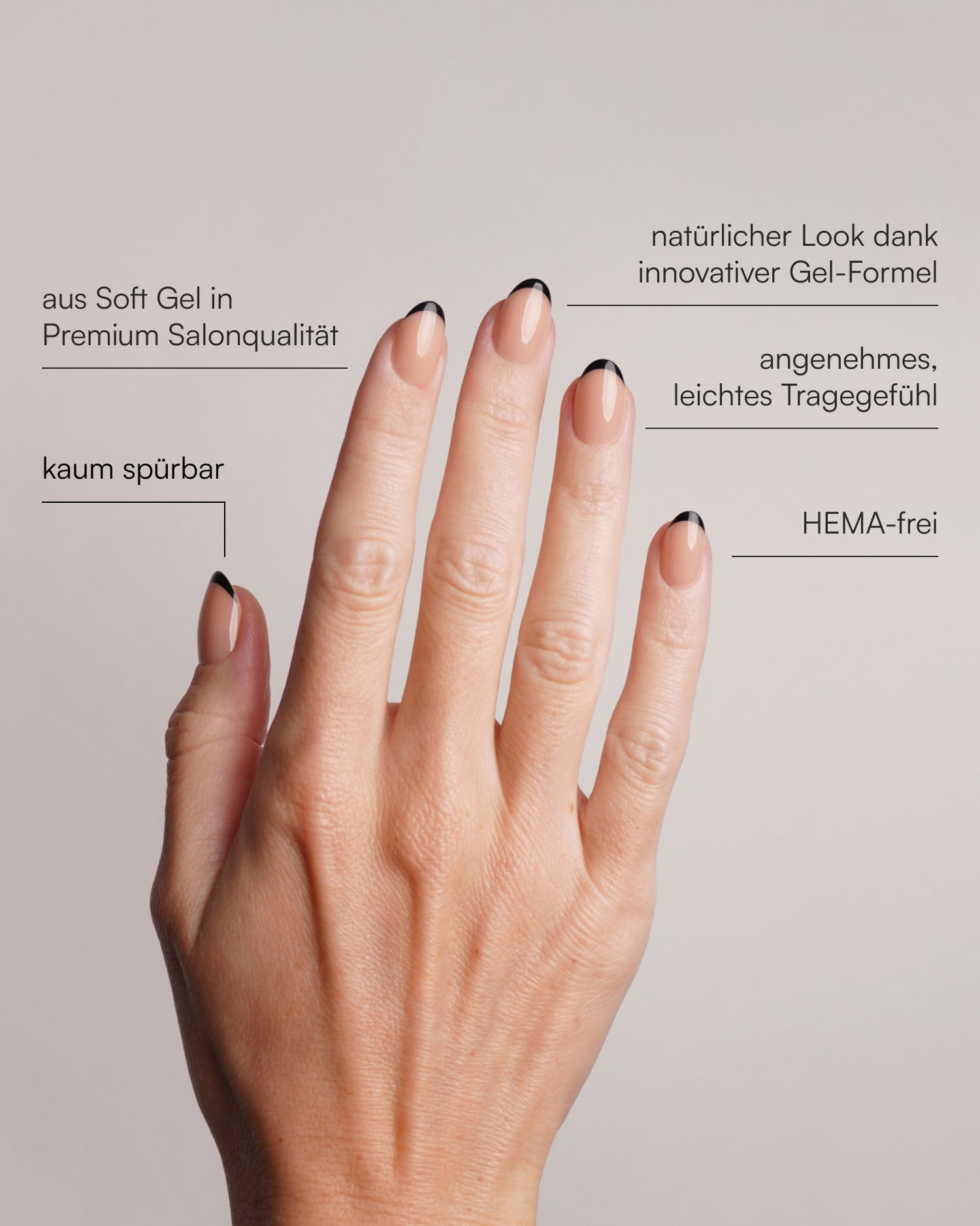 Black French Short Round Soft Gel Press Ons - Doonails Switzerland