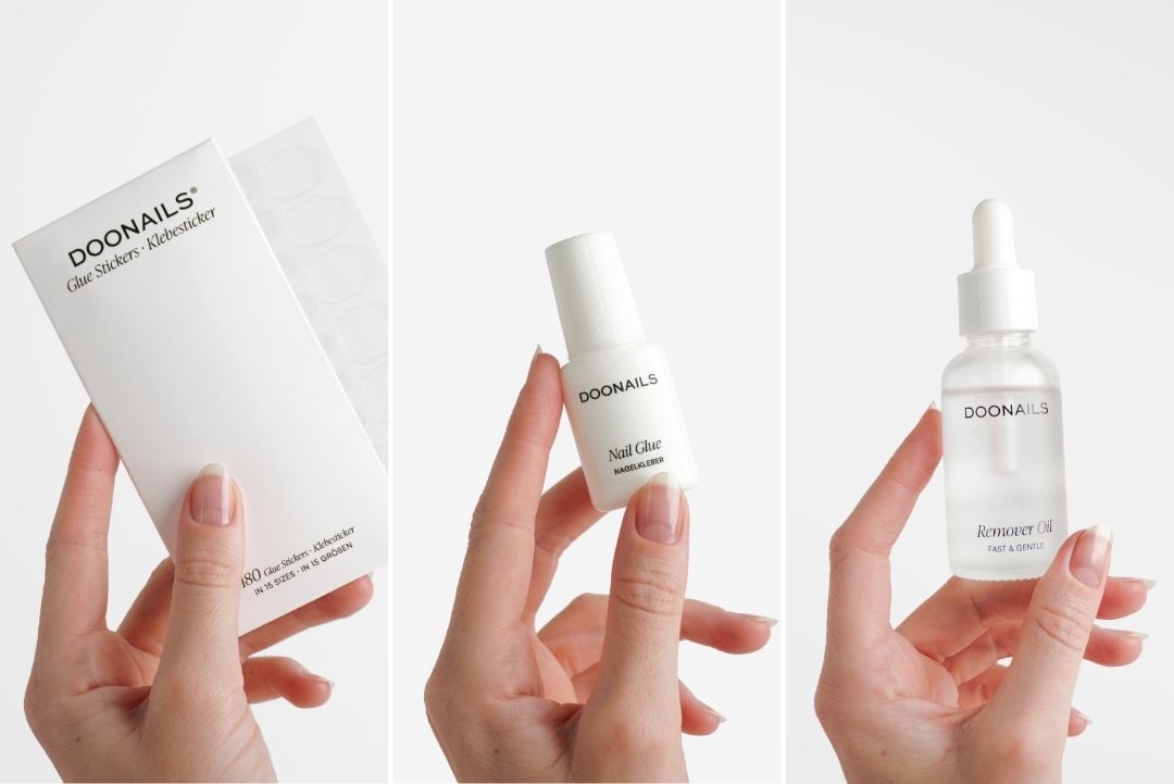 Nagelkleber, Klebesticker und Entferner Öl in der Hand