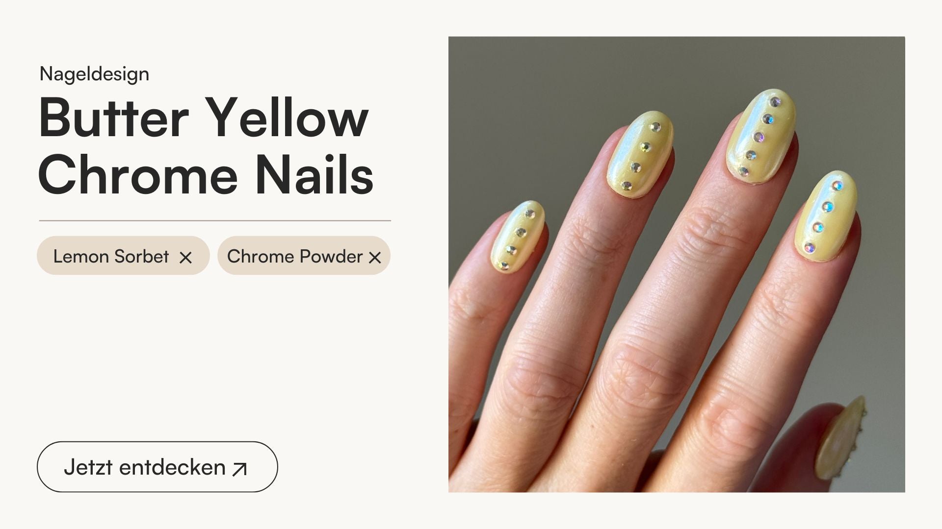 Butter Yellow Chrome Nails mit Strass - Doonails Switzerland