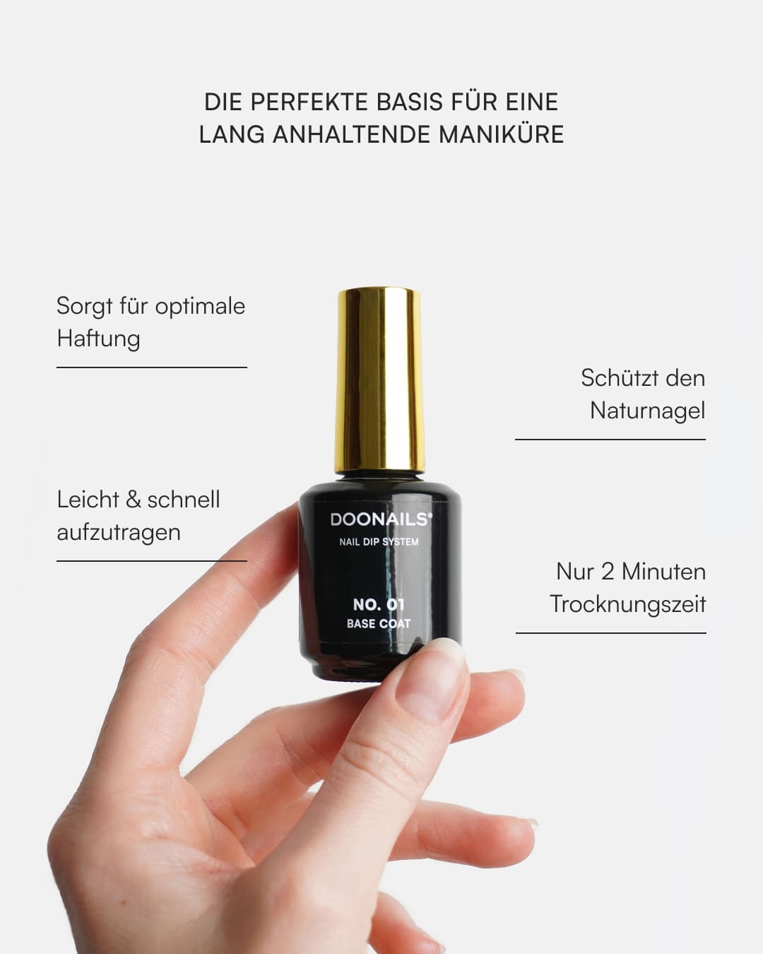 Base Coat in der Hand mit USPs