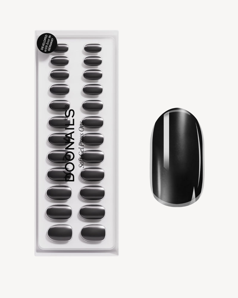 Black Pearl Medium Round Soft Gel Press Ons - Doonails Switzerland