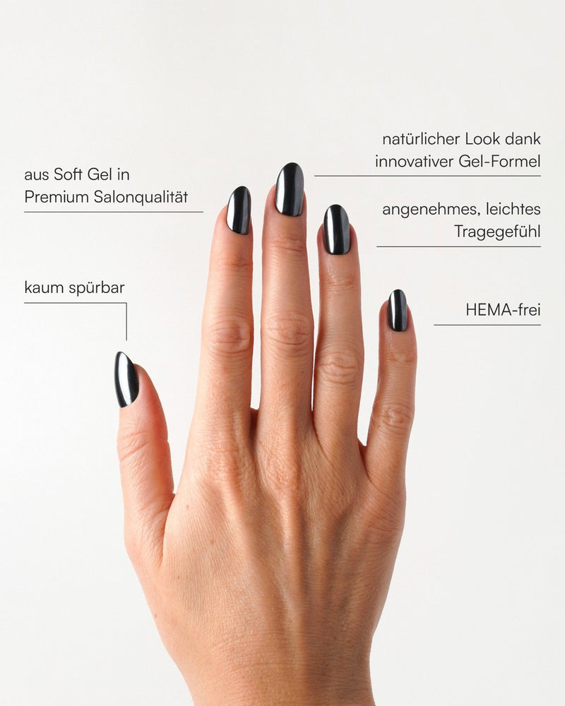 Black Pearl Medium Round Soft Gel Press Ons - Doonails Switzerland