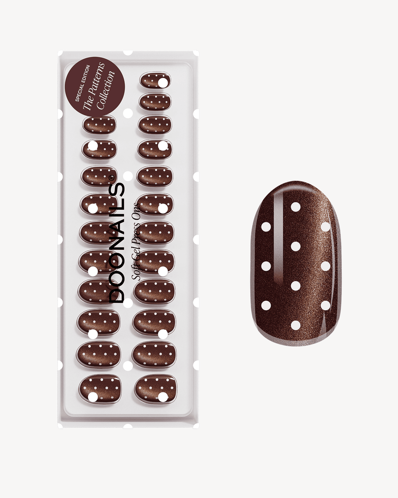 Brown Polka Dots Medium Round Soft Gel Press Ons