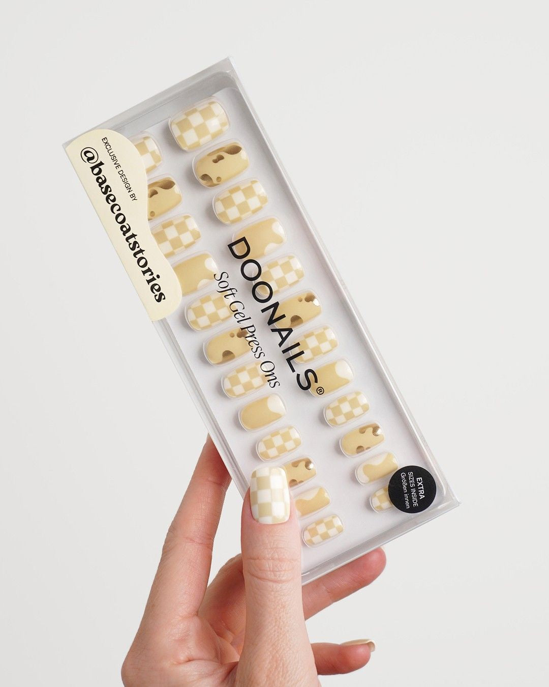 Creamy Checkers Short Square Soft Gel Press Ons