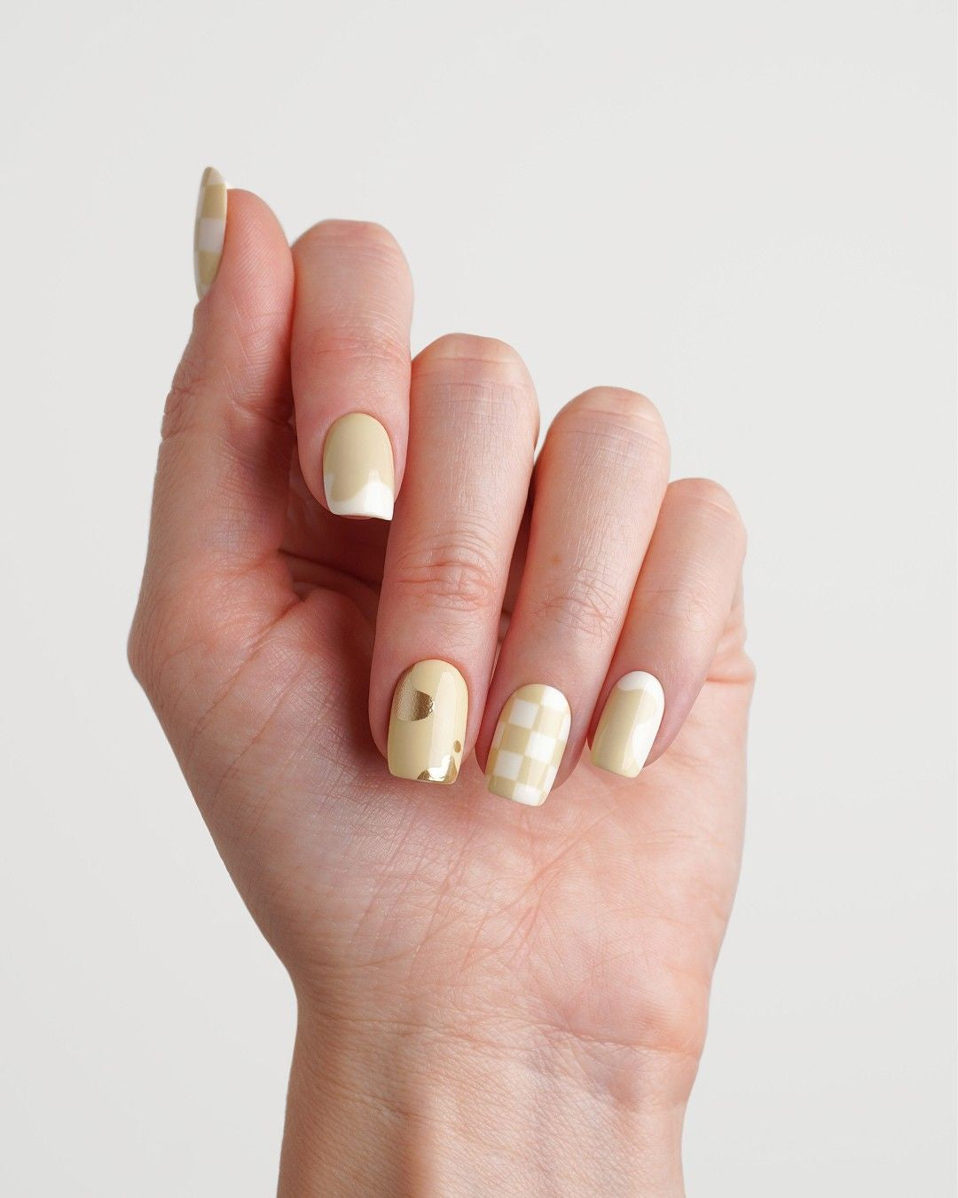 Creamy Checkers Short Square Soft Gel Press Ons