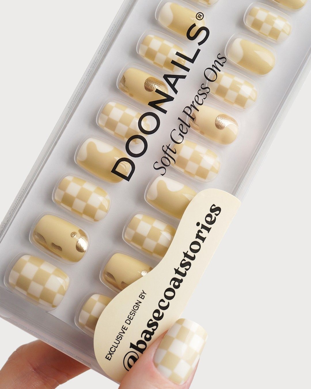 Creamy Checkers Short Square Soft Gel Press Ons