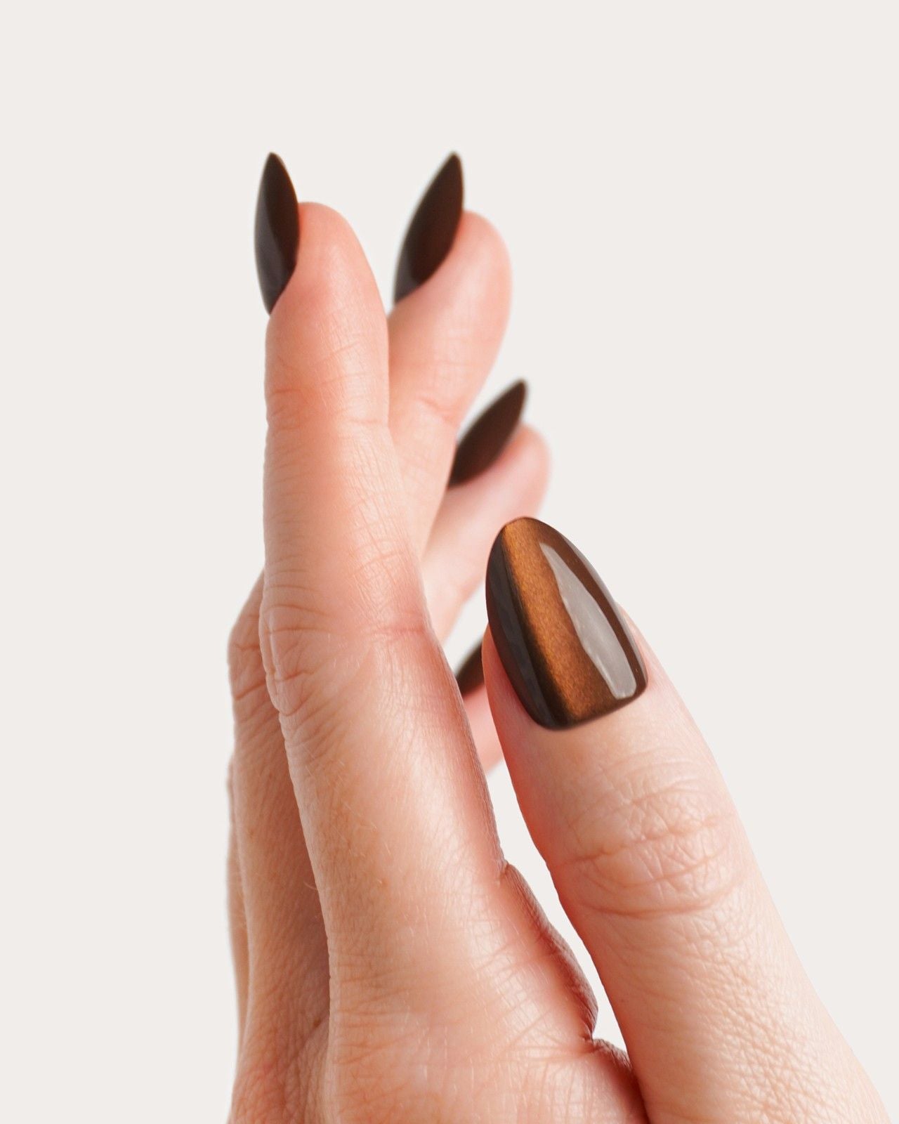 Glass Brown Cat Eye Short Almond Soft Gel Press Ons