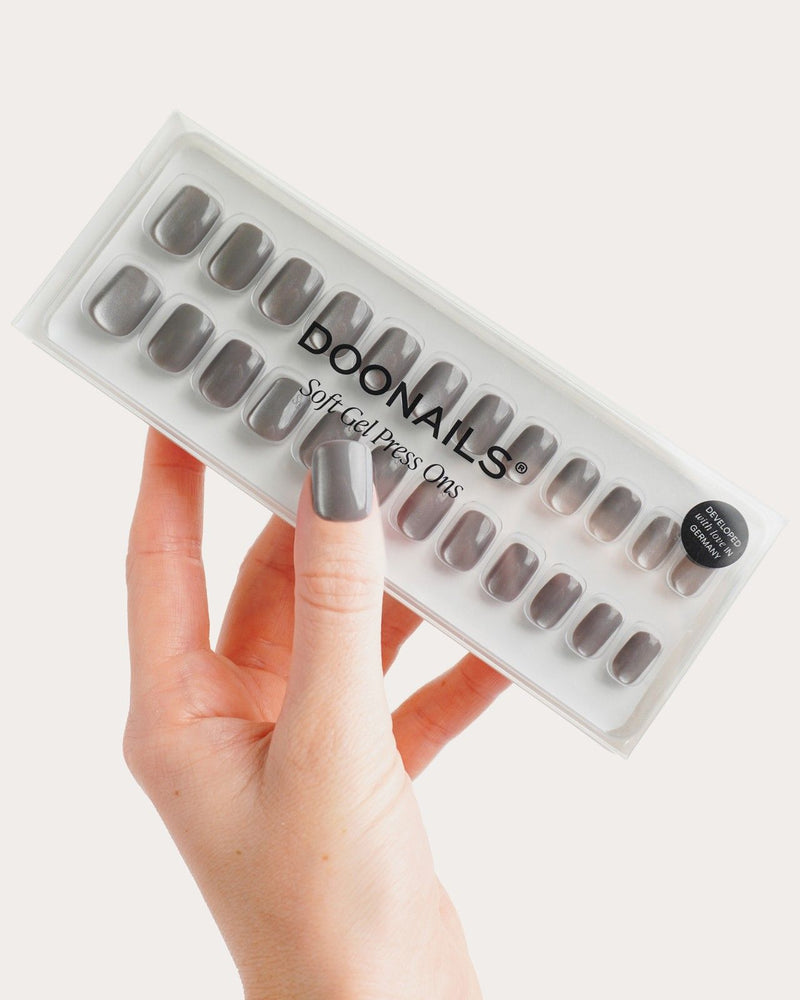 Glass Grey Cat Eye Extra Short Square Soft Gel Press Ons