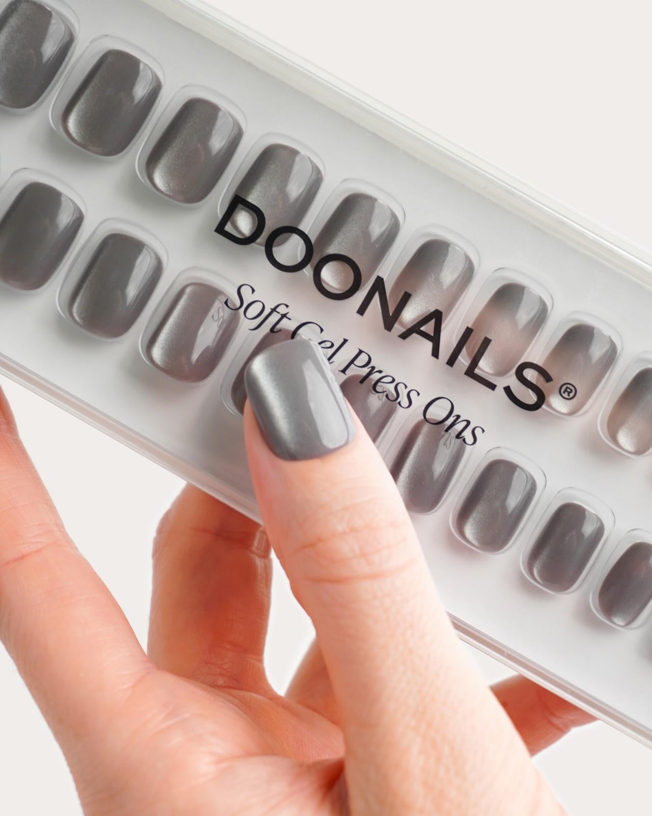 Glass Grey Cat Eye Extra Short Square Soft Gel Press Ons