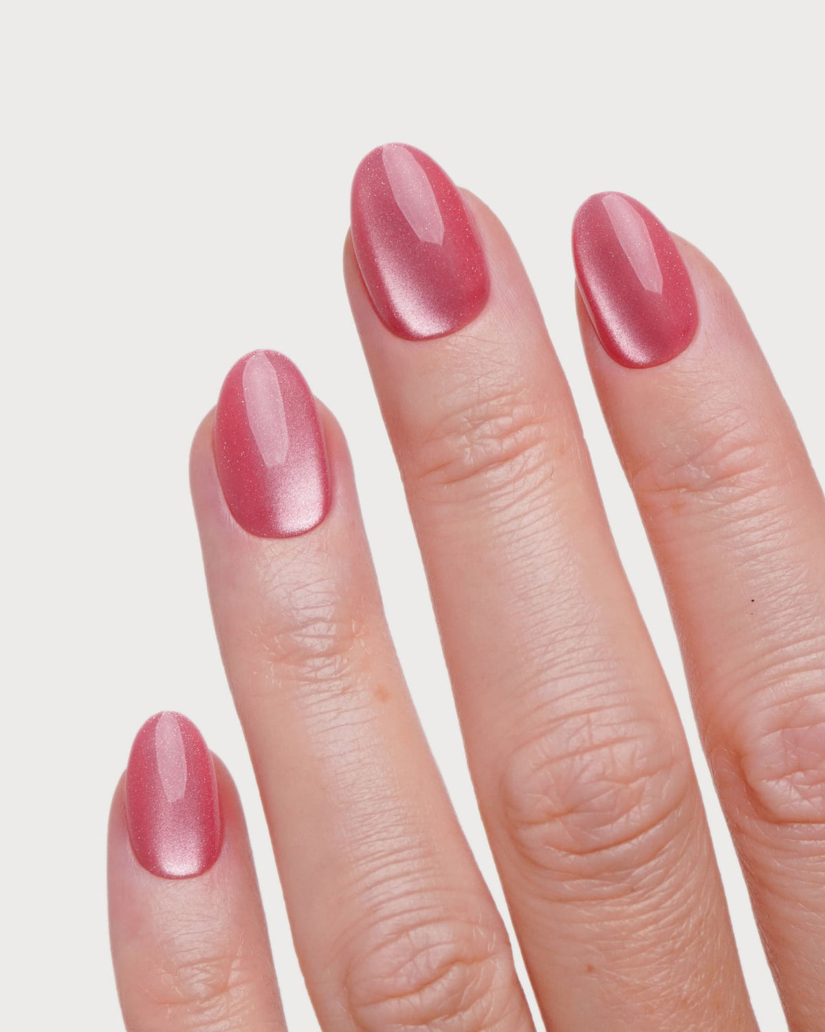 Glass Pink Cat Eye Short Round Soft Gel Press Ons
