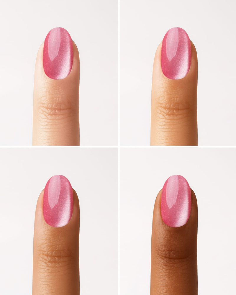 Glass Pink Cat Eye Short Round Soft Gel Press Ons
