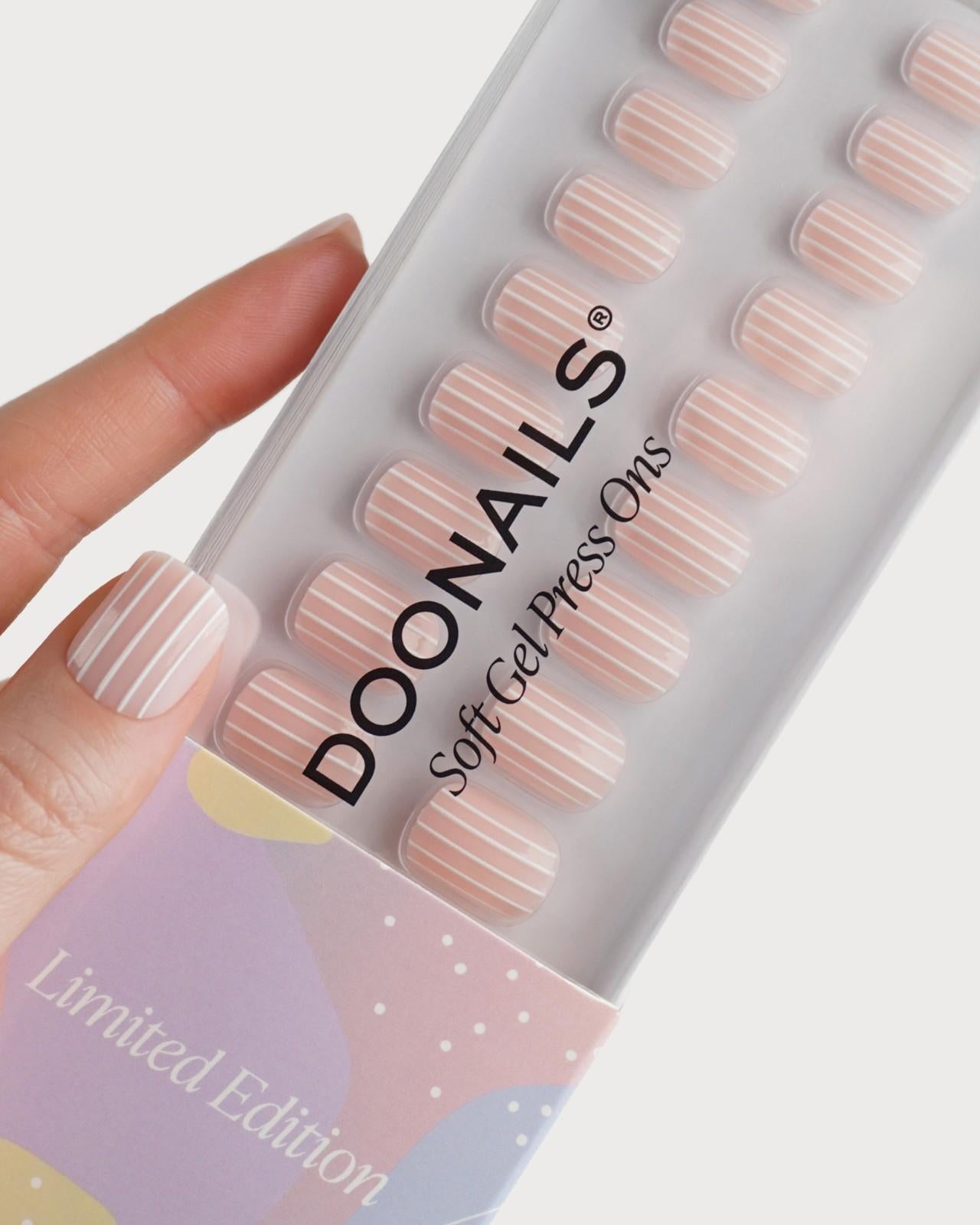 Limited Edition Strawberry Stripes Extra Short Square Soft Gel Press Ons