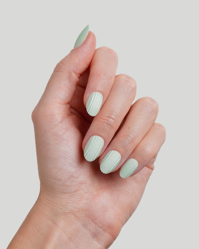 Sage Ribbed Short Round Soft Gel Press Ons