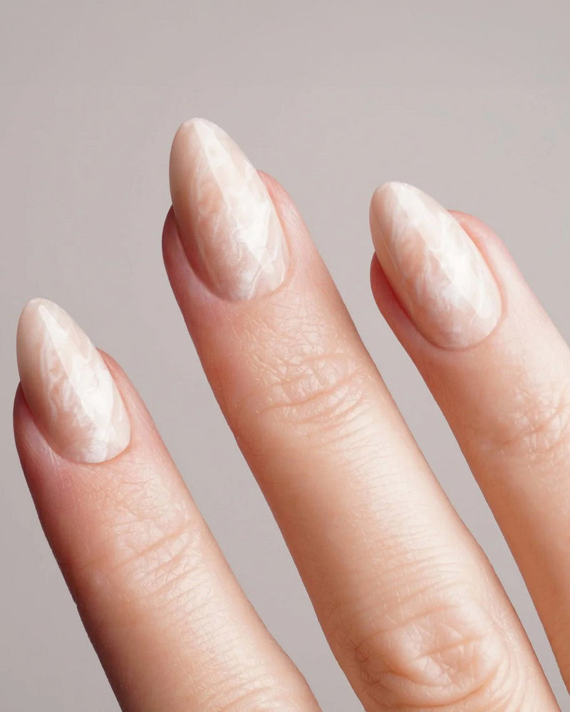 Nude Marble Short Almond Soft Gel Press Ons - Doonails Switzerland