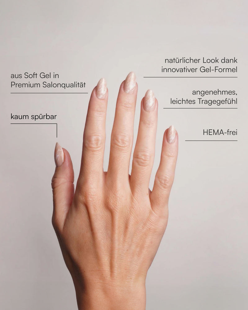 Nude Marble Short Almond Soft Gel Press Ons - Doonails Switzerland