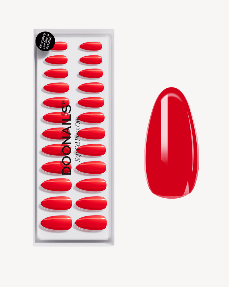 Rose Red Medium Almond Soft Gel Press Ons - Doonails Switzerland