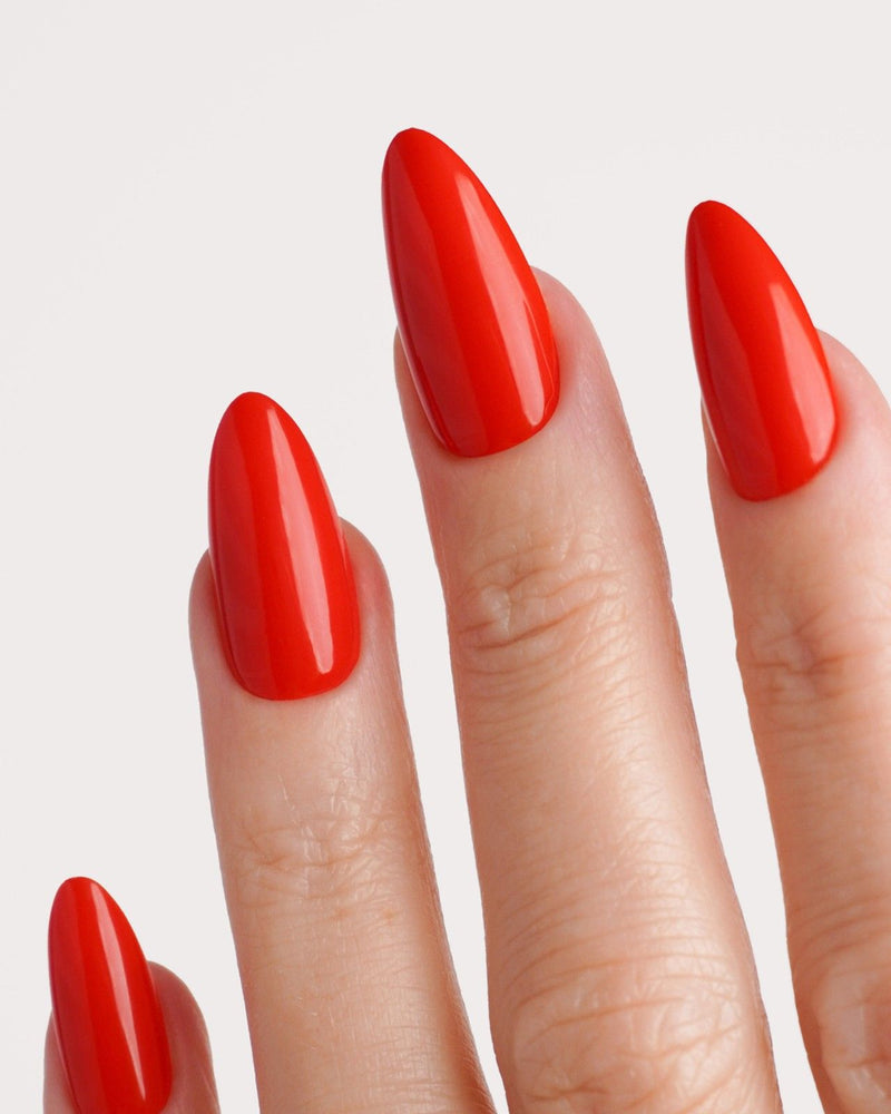 Rose Red Medium Almond Soft Gel Press Ons - Doonails Switzerland