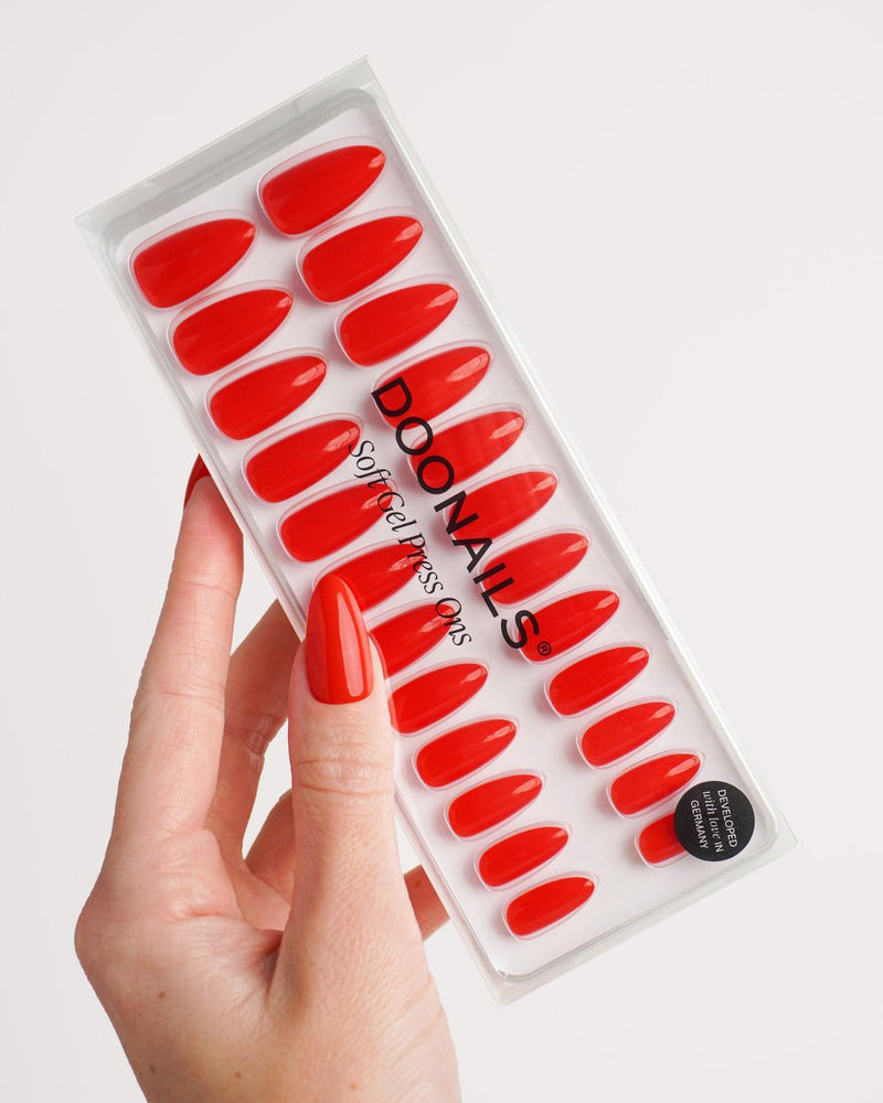 Rose Red Medium Almond Soft Gel Press Ons - Doonails Switzerland
