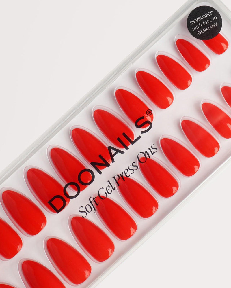Rose Red Medium Almond Soft Gel Press Ons - Doonails Switzerland