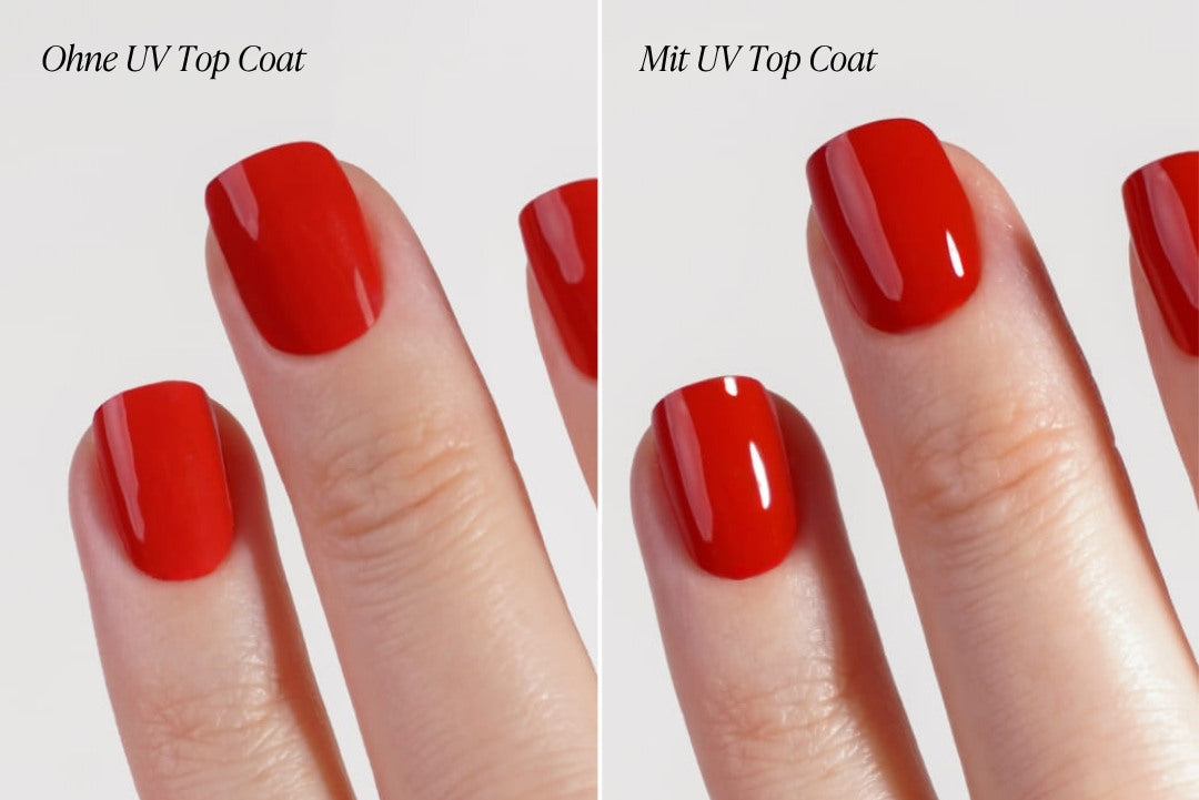 UV Top Coat Vergleichsbild mit und ohne Top Coat