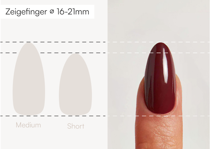 Almond Press Ons im Vergleich mit einem echten Finger