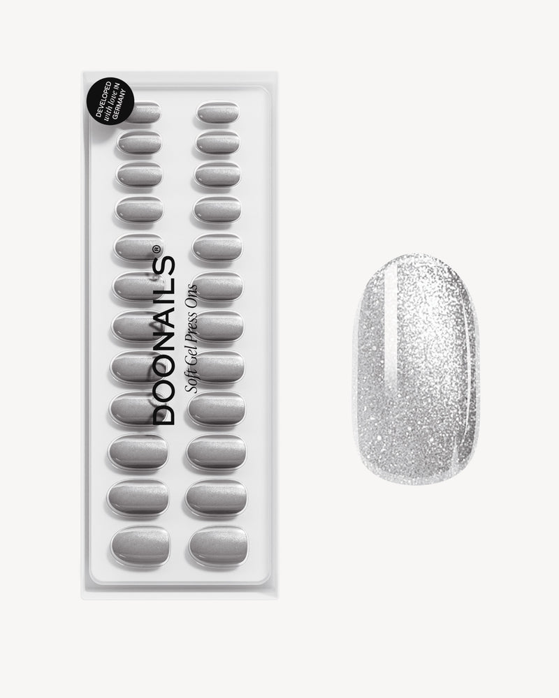 Grey Cat Eye Medium Round Soft Gel Press Ons