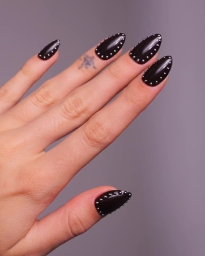Limited Edition Oxblood Studs Short Almond Soft Gel Press Ons