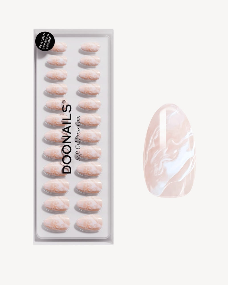 Nude Marble Short Almond Soft Gel Press Ons - Doonails Switzerland