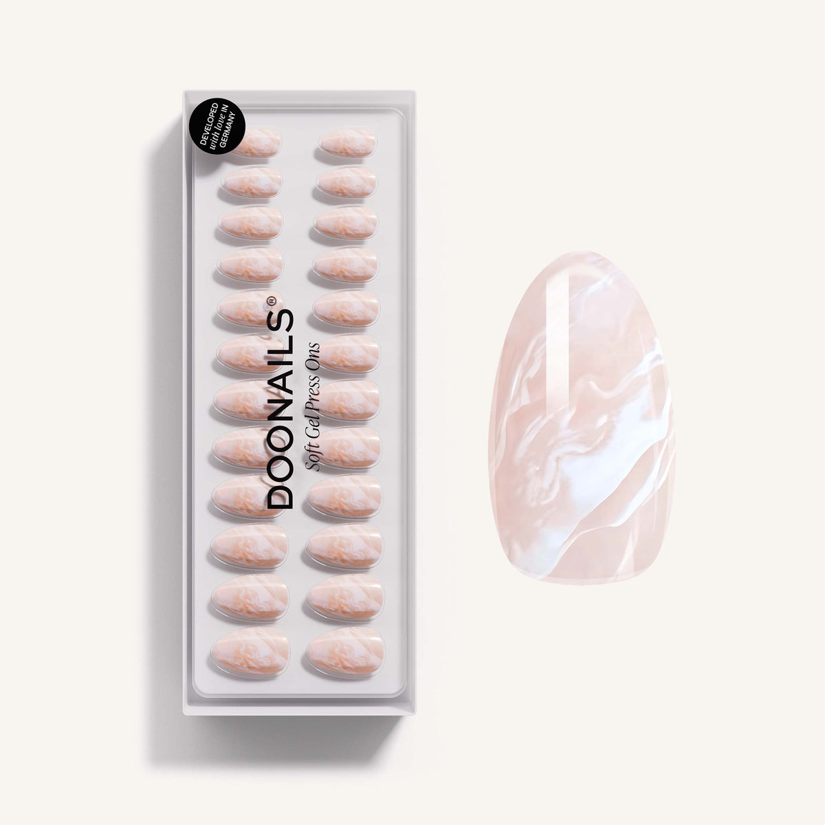 Nude Marble Short Almond Soft Gel Press Ons