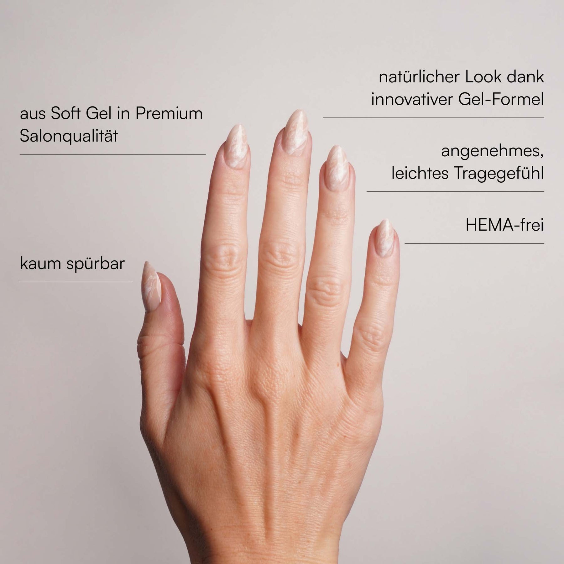 Nude Marble Short Almond Soft Gel Press Ons